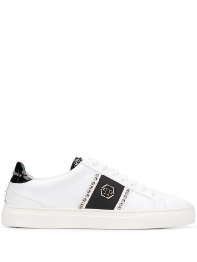 Philipp Plein White And Blue Leather Sneakers