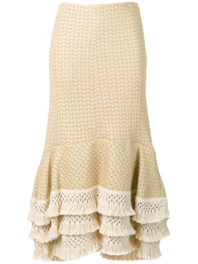 3.1 Phillip Lim Fringed Midi Skirt In Neutrals