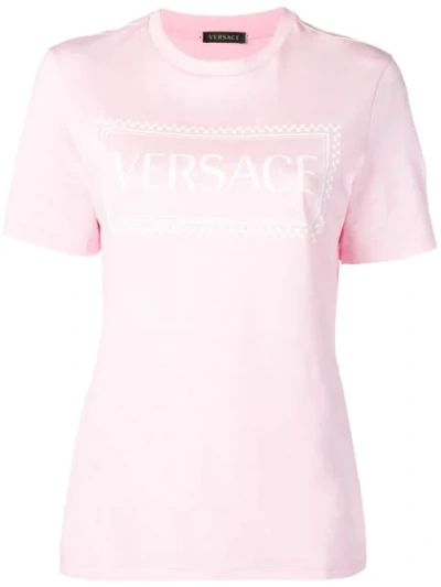 Versace Logo Print Cotton Jersey T-shirt In Pink