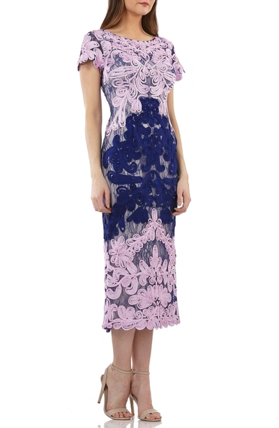 Js Collections Soutache Lace Midi Dress In Pink Royal