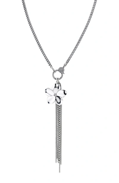 Sheryl Lowe Flower & Fringe Diamond Pave Y-necklace In Sterling Silver