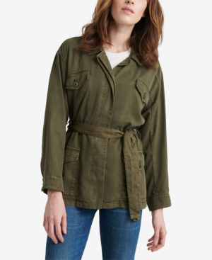Lucky Brand Belted Linen Blend Utility Jacket In Green | ModeSens