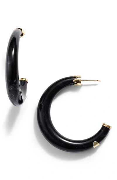 Argento Vivo Small Marbleized Resin Hoop Earrings In Black/ Gold
