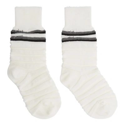Issey Miyake Men White Step Border Socks In 01 White