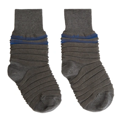 Issey Miyake Men Grey Step Border Socks In 12 Grey