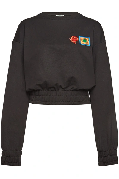 Kenzo Cropped Cotton Sweatshirt In Black