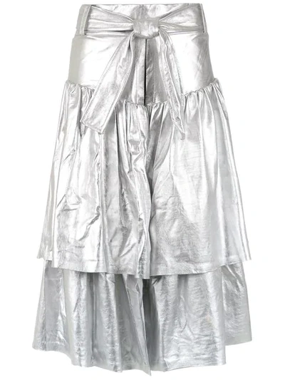 Andrea Bogosian Leather Midi Skirt In Metallic