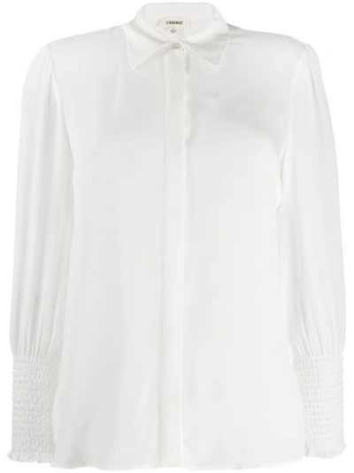 L Agence Lucien Smocked-cuff Collared Blouse In Ivory
