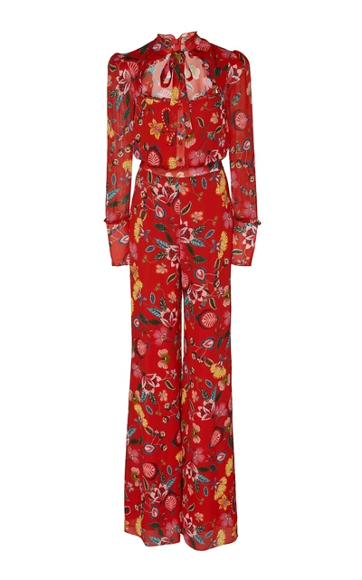 Alexis Imogene Tie-neck Floral-print Jersey Jumpsuit In Multi