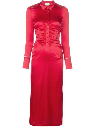 Alexis Candace Ruched Collared Midi Dress In Red