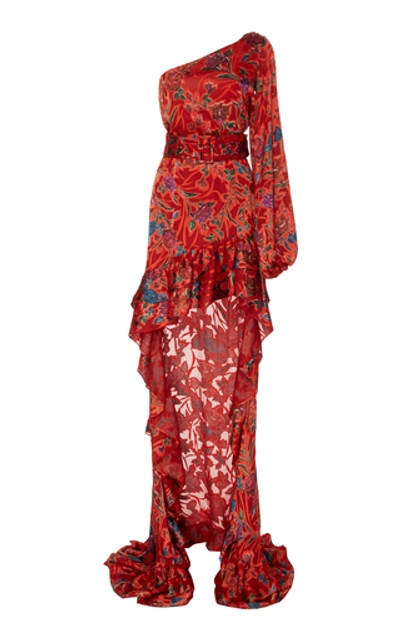 Alexis Marseille Cold-shoulder High-low Maxi Dress In Red Pattern