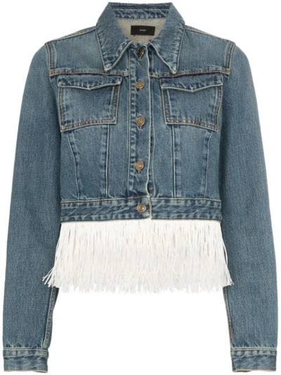 Alanui Hawaii Map-embroidered Fringed Denim Jacket In Blue