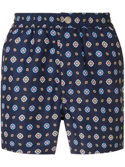 Kenzo Printed Swim Shorts In Blue