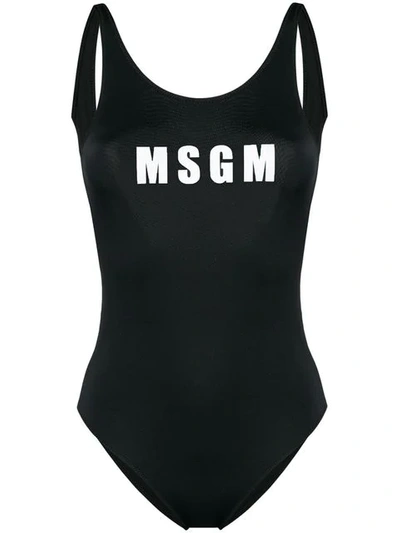 Msgm Logo Print One-piece Swimsuit In Black