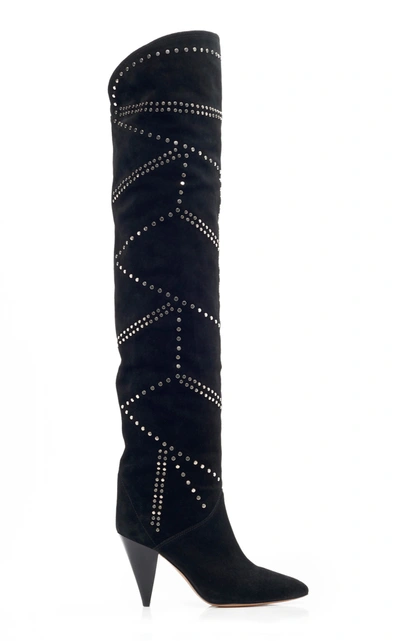 Isabel Marant Ladra Studded Suede Over-the-knee Boots In Black