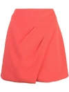 Alice And Olivia Shaylee Asymmetrical Drape Wrap Mini Skirt In Bright Poppy