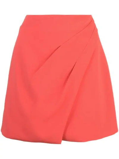 Alice And Olivia Shaylee Asymmetrical Drape Wrap Mini Skirt In Bright Poppy