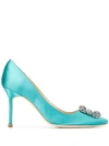 Manolo Blahnik Hangisi 90 Crystal Buckle Pumps In Blue