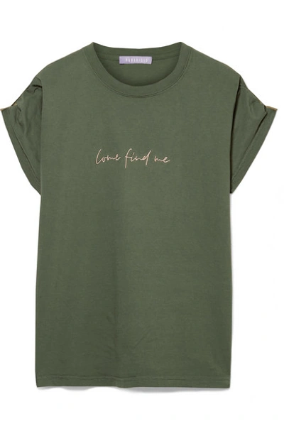 Paradised Embroidered Cotton-jersey T-shirt In Army Green
