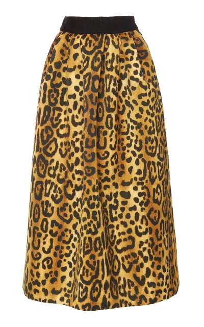 Adam Lippes Pleated Leopard-print Duchesse-satin Maxi Skirt In Leopard Print