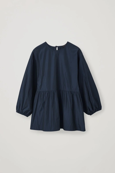 Cos Open-back Gathered Technical Top In Blue