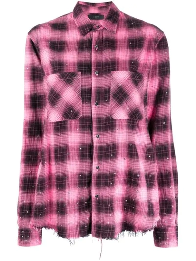 Amiri Studded Plaid Shirt In Pink