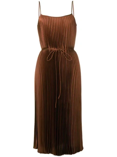 Vince Pleated Midi Dress In Brown