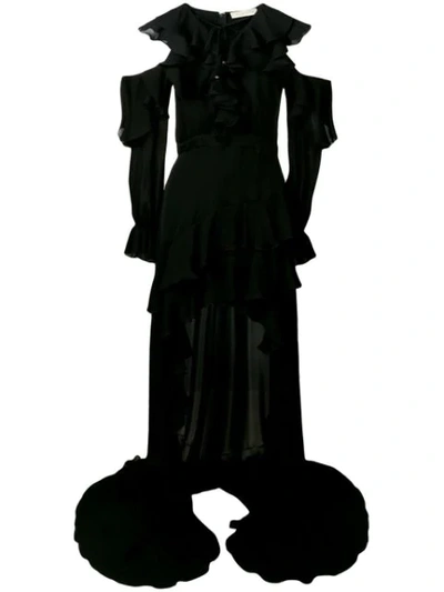 Elie Saab Long Ruffled Dress In Black