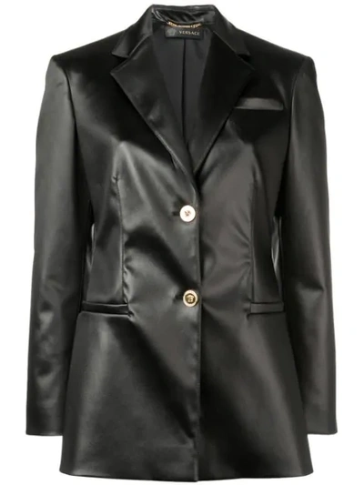 Versace Faux Leather Blazer In Black