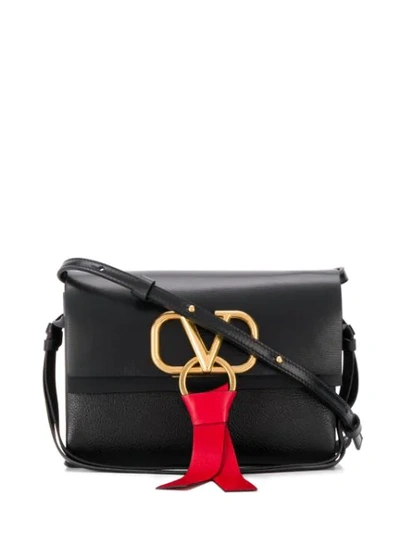 Valentino Garavani Medium V Ring Box Leather Shoulder Bag In Black