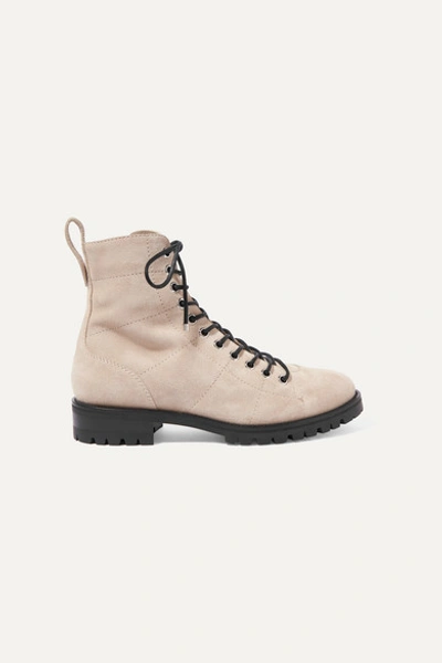 Jimmy Choo Cruz Suede Combat Boots In White Sand