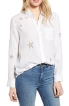 Rails Charli Embroidered Star Button-down Blouse In White With Rosegold Star