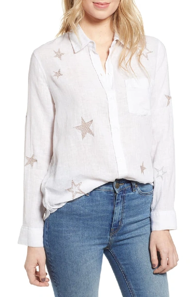 Rails Charli Embroidered Star Button-down Blouse In White With Rosegold Star