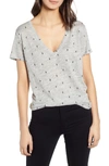 Rails Cara Cactus-print V-neck Tee In Heather Gray Cactus