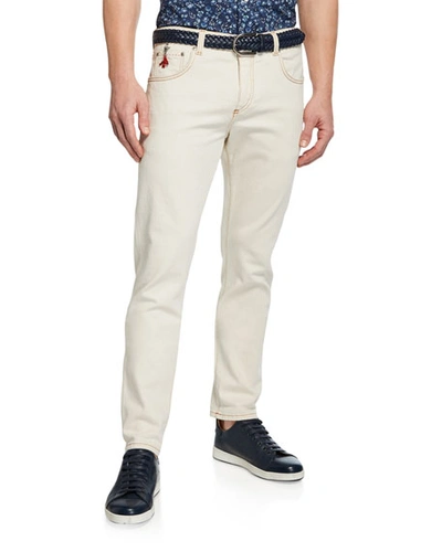Isaia Men's Straight-leg 5-pocket Twill Pants In Off White