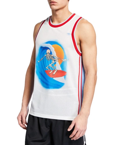 Ovadia & Sons Men's X Stanley Mouse Skeleton Surfer Basketball Tank Top In White/blue