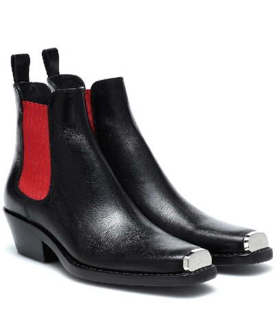 Calvin Klein 205w39nyc Western Claire Leather Block Heel Boots In Black Red