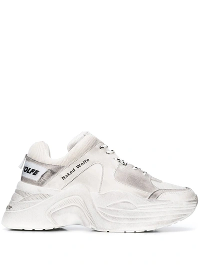 Naked Wolfe Titan Leather And Mesh Trainers In White