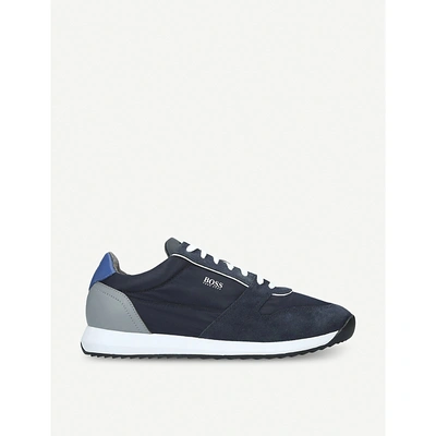 Hugo Boss Parkour Mesh And Suede Trainers In Navy