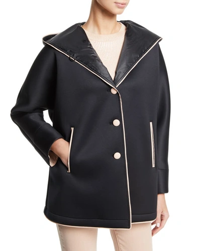 Armani Collezioni Emporio Armani Piped Hooded Coat In Solid Black