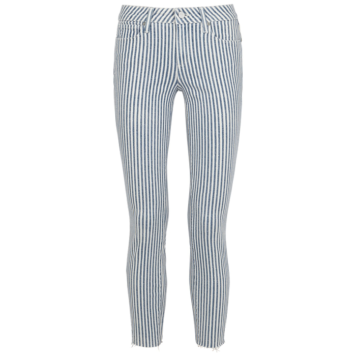 blue and white striped skinny jeans