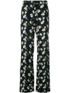 Off-white Cotton Flower Print Trousers In Floral