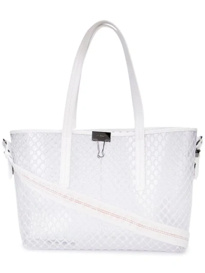 Off-white Netted Pvc Leather Trim Tote Bag In White