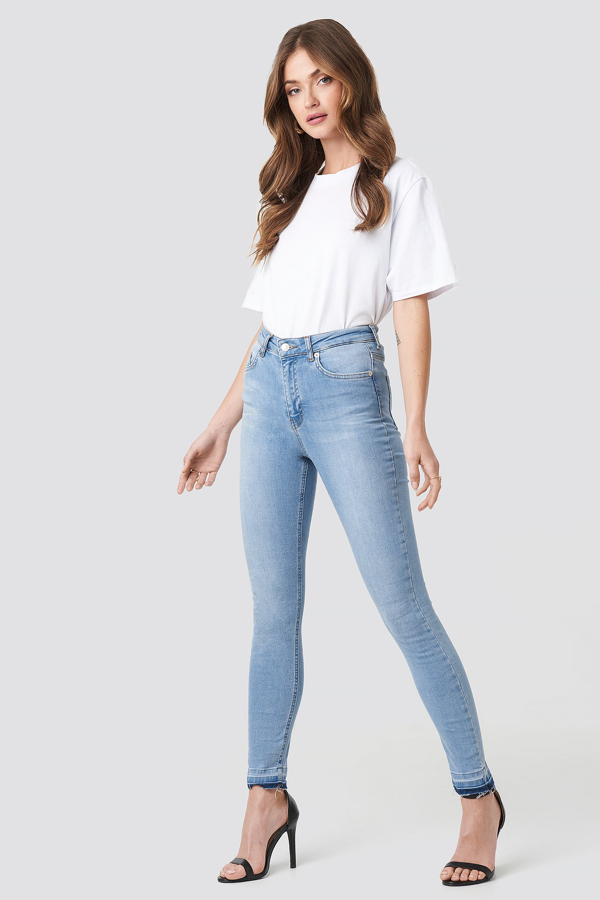 skinny high waist open hem jeans