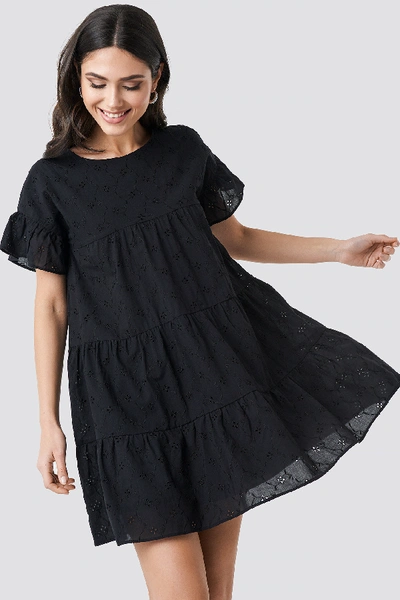 Na-kd Broiderie Anglais Mini Dress - Black