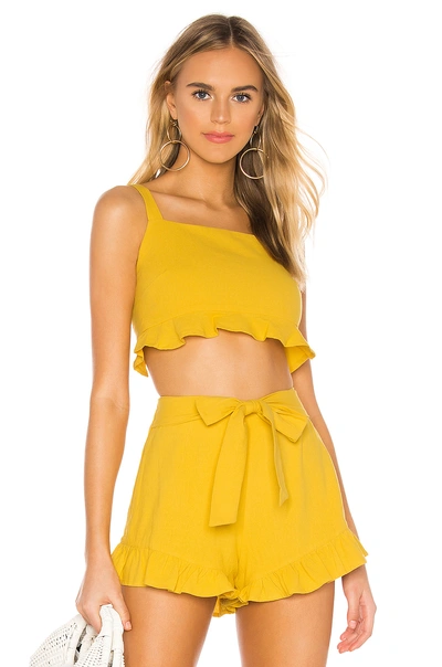 Minkpink Camille Crop Frill Top In Yellow
