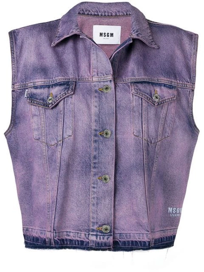 Msgm Sleeveless Denim Jacket In Purple