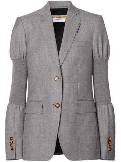 Burberry Single-breasted Ribbed-panel Wool Blazer In Flint