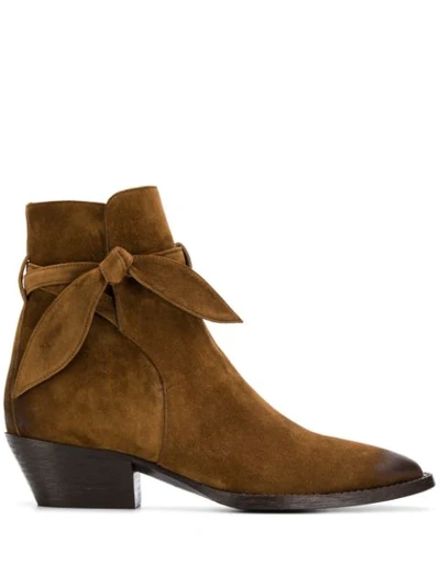 Saint Laurent Tie-side Suede Ankle Boots In Brown