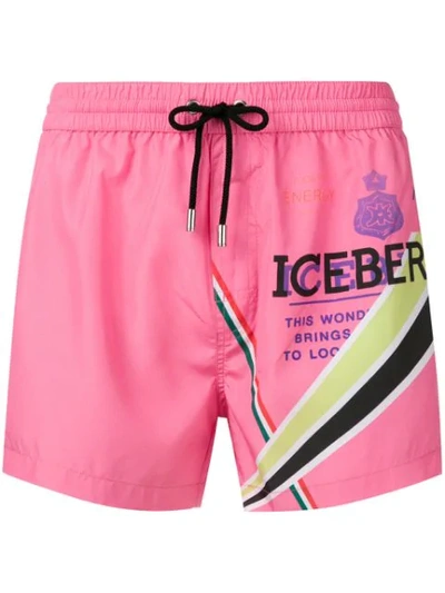 Iceberg Logo Print Swimming Shorts In Pink